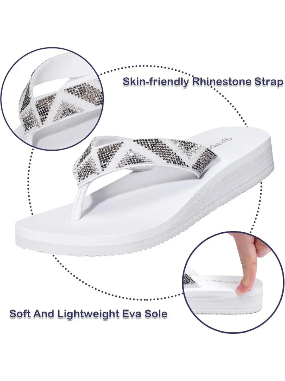Women's Gemstone White Comfortable Flip Flops Summer Casual Beach Thong Sandals
